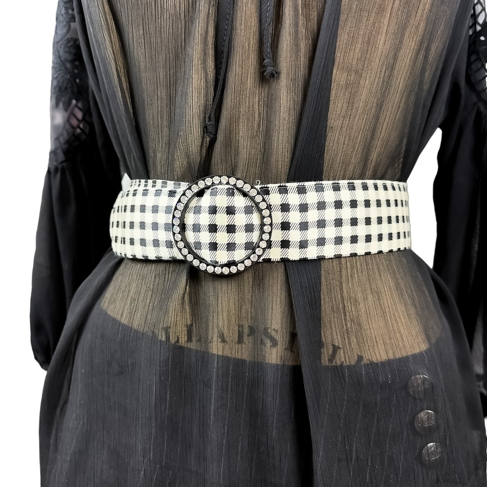 Y2K McBling Checkered Waist Belt Rhinestone Buckle Dark Coquette 2000s Mod - Picture 5 of 5